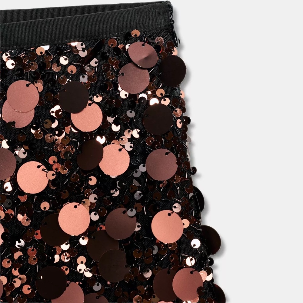 Zara Brown & Black Sequin Beaded Mini Skirt XS NWT Festival Concert Party Glam - Picture 3 of 13